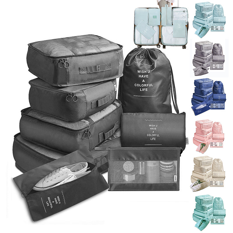 LAJVERO 8-piece travel packing cube set in black