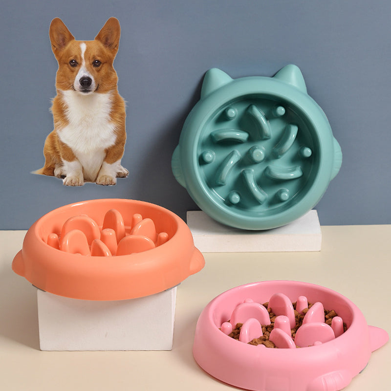 Slow feeder pet bowl in multiple colors
